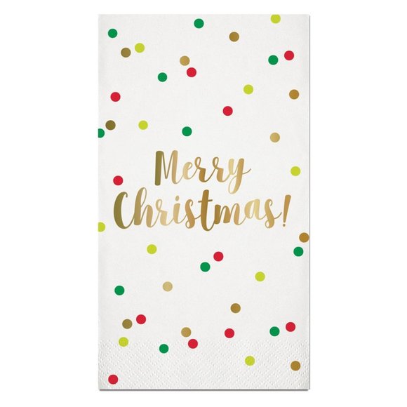 Gold Foil Merry Christmas Polka Dot Paper Guest Napkins - Picture 1 of 1